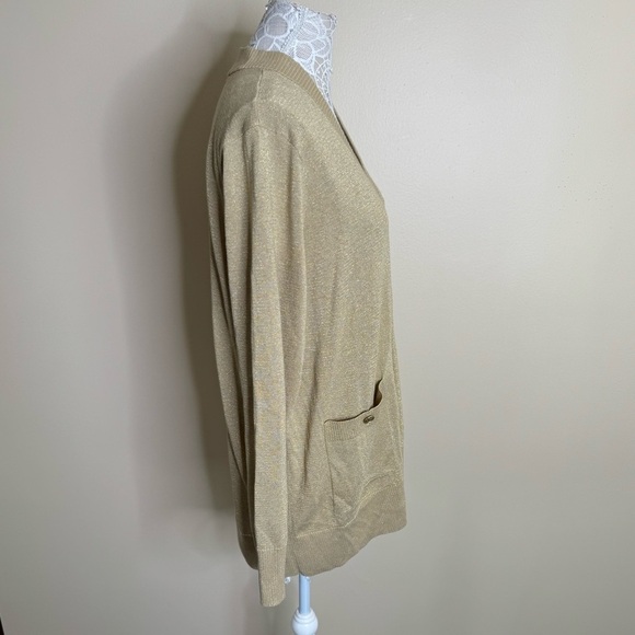 Michael Kors Metallic Gold Long Line Open Front Cardigan size X-Large - Picture 3 of 9